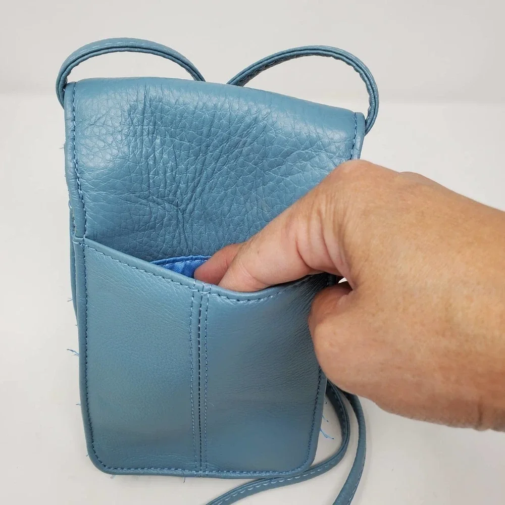 Genuine Leather Blue Crossbody Bag Small Cell Phone Purse New With Tag